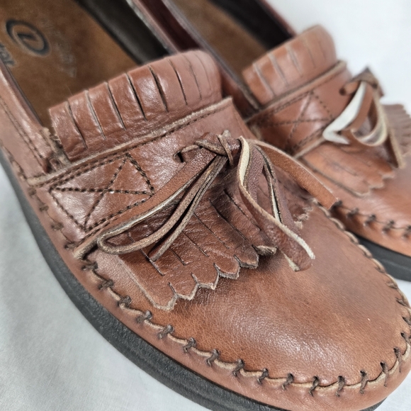 Dexter Loafer Brown Leather Shoe with Tassel Raised Wedge Heel Women's 7.5 N - Picture 9 of 10